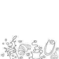 Sketched composition with different kinds of bakery line art desing. illustration for bakery shops isolated on blackboard. Fresh bread poster concept vector