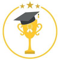 Illustration of a winner's cup and a graduate's cap. vector