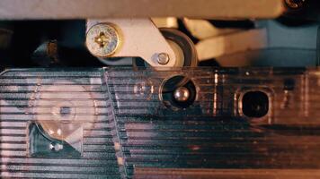 Old cassette recorder in macro mode in vintage stylish color photo