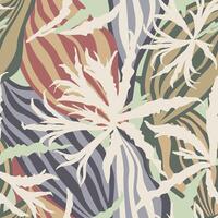 Flourish texture with flowers and leaves. Abstract seamless floral nature pattern with leaves, lines and petals. Ornamental artistic stylish tiled organic shape background. vector