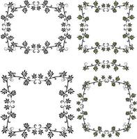 Decorative frames with grape leaves are curly. Calligraphic Design Elements Decorative Swirls Vintage Frames Blossoming Labels. illustration of decoration frames with leaves and curls imitating vector