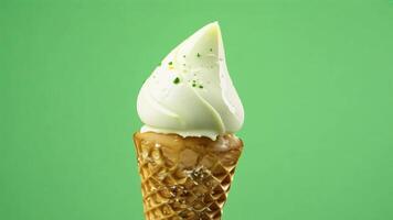 Vanilla Soft Serve Ice Cream Cone green screen background. video