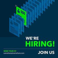 We are hiring post, 3d isometric concept of searching and picking new members. Join our team announcement. Social media template job vacancy recruitment. vector