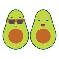 Green Avocado with Facial Expression and Glasses. Avocado with Happy Smiling Face. vector