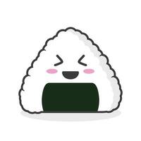 Japanese traditional rice balls wrap with nori or onigiri triangle shape flat design illustration with cute cartoon face expression perfect for business mascot character template idea vector
