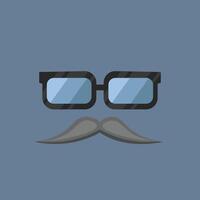 black glasses and moustache in flat design. vector