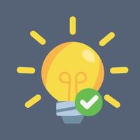 yellow bulb lamp with check sign in flat design. vector
