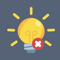yellow bulb light with wrong sign in flat design. vector