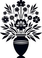 A Flower Vase black and white Silhouette isolated on a white background vector