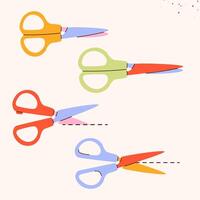Isolated scissors symbol set. Scissors cutting paper,scissoring, shear concept.kid scissors signs.Hand drawn illustration EPS 10. vector