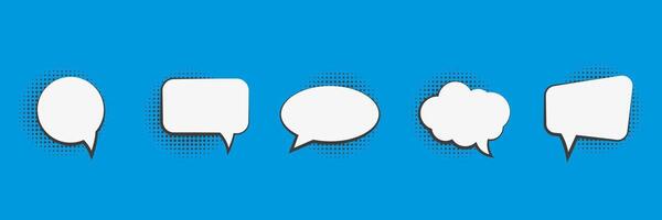 Empty Speak bubbles with halftone shadows set. Cartoon chatting box, message text, dialog vector