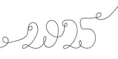 Artistic representation of the year 2025 created with a continuous black line on a white background vector