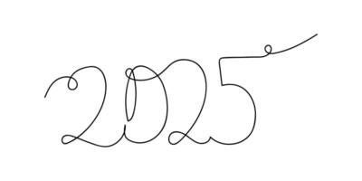 Stylized line art of the year 2025 created with a continuous black wire design on a white background vector