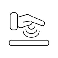 An outline of a hand hovering above a surface with wavy lines indicating interaction vector
