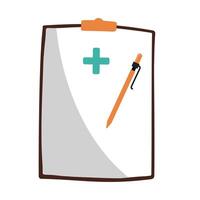 Medical clipboard and pen with a plus sign symbolizing health in a clinical setting vector