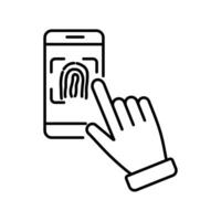 User interacting with smartphone fingerprint scanner for secure access and identification vector