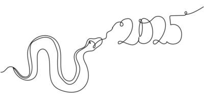 Line art of a snake intertwining with the year 2025 in a creative and artistic style vector