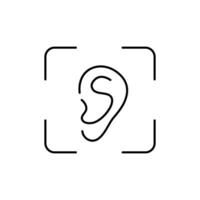 Minimalist ear illustration within focused frame highlighting auditory features vector