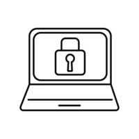 A laptop with a lock symbol represents online security and data protection measures vector