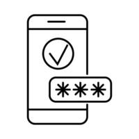 Mobile device displaying a password entry prompt with a confirmation checkmark vector