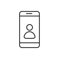 A simple outline of a smartphone displaying a user profile icon on a plain background vector