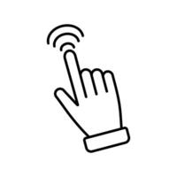 Hand tapping a screen with connection waves indicating interaction in a digital setting vector