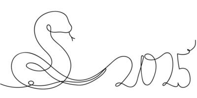 Intricate line art featuring a snake and the year 2025 with a minimalist design vector