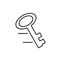 A simple line drawing of a key in motion suggesting speed and action vector