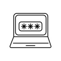 Illustration of a laptop screen displaying a password input prompt for secure login access vector