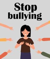 A girl surrounded by pointing hands advocating against bullying in a simple, effective manner vector
