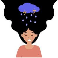 A girl with a cloud and raindrops above her head expressing feelings of sadness and distress vector