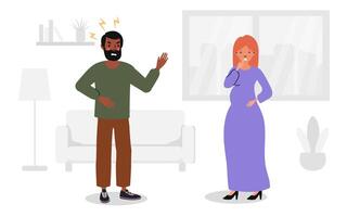 Illustration of couple yelling and pointing at each other vector