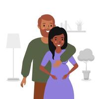 Expectant couple joyfully prepares for parenthood in a cozy home setting vector