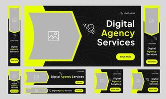 Digital agency standard web set banner design for social media post, digital marketing services web bundle banner design, customizable eps 10 file format vector