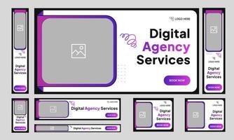 Digital marketing agency services web bundle banner design for social media post, digital agency web set banner design, fully editable eps 10 file format vector