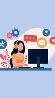 Operator Of Call Center Office Working In Headphones On Vertical 2D Cartoon Animation video