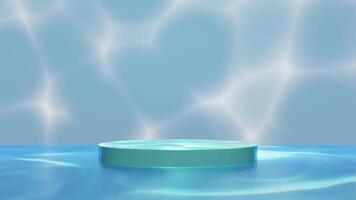 3d underwater ocean with podium empty, reflect sunlight on surface. reflecting sparkling light on background. cosmetic display product stage concept, 3d illustration render video