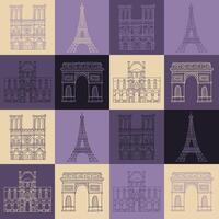 Pattern Paris geometric. Seamless abstract vintage background with architecture symbols of Paris city like Eiffel Tower and Notre Dame de Paris for print fabric or textile vector
