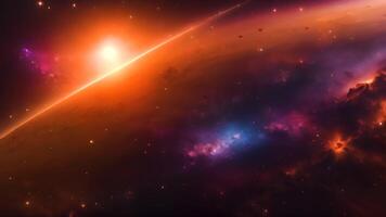 ein Raum reisen Traum von Neu Planeten und parallel Universen, beleuchtet durch das Nord Beleuchtung und umgeben video