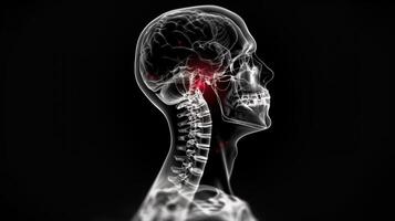 3D X-Ray of Cervical Spine Showing Pain Points with Red Highlights in Neck Area photo