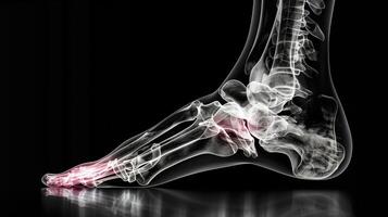 3D X-Ray Showing Pain in Ankle Joint with Inflammation Highlighted in Red photo