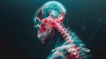 3D X-Ray Showing Pain in the Cervical Spine with Highlighted Inflammation and Anatomy photo