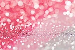 Pink and White Sparkling Glitter Background with Twinkling Bokeh Lights photo