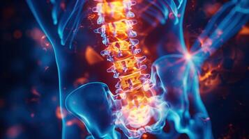 3D X-Ray Showing Lumbar Spine with Pain Highlights and Inflammation photo