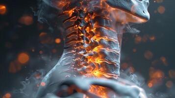 3D Rendered X-Ray Showing Pain in the Cervical Spine with Glowing Inflammation photo