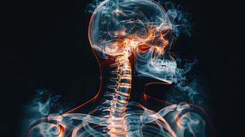 3D X-Ray Image Showing Pain in the Cervical Spine and Skull photo