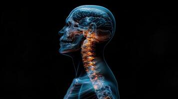 3D X-Ray Image Showing Pain in Cervical Spine with Highlighted Spinal Cord photo