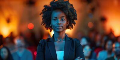 Confident Afro-American Businesswoman Posing at a Professional Event photo