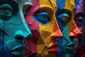 Colorful Abstract Faces in Close-Up Shot, Showcasing Vibrant Play of Colors and Textures photo