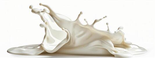 Glossy Cream Splash Frozen in Mid-Air on Pure White Background photo